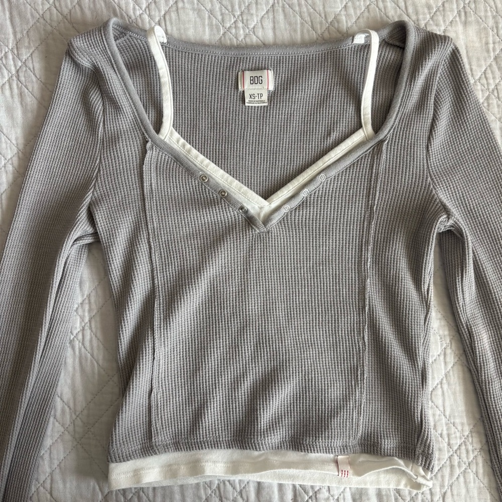 Urban Outfitters BDG Gray Waffle Knit V-Neck Top